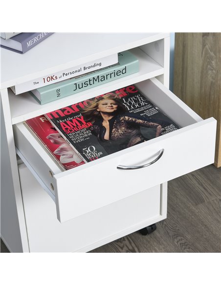 HOMCOM 60cm Storage Cabinet w/ Drawer Open Shelf Metal Handles 4 Wheels Office Home Organiser Mobile Printer White 836-027WT - pic 58883 | FastDaddyshop