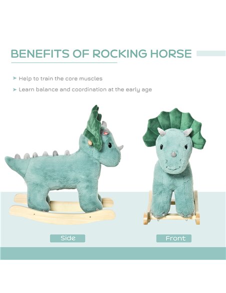 HOMCOM Kids Plush Ride-On Rocking Horse Triceratops-shaped Plush Toy Rocker with Realistic Sounds for Child 36-72 Months Dark Gr - pic 5889 | FastDaddyshop