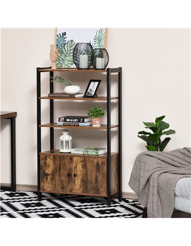 HOMCOM Industrial Bookshelf, Storage Cabinet with 3-Tier with Doors, for Home Office, Living Room Rustic Brown 836-286