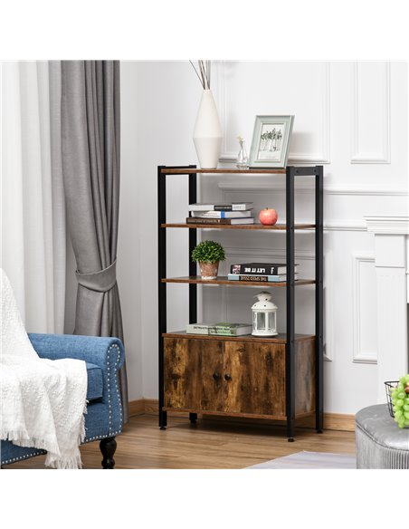 HOMCOM Industrial Bookshelf, Storage Cabinet with 3-Tier with Doors, for Home Office, Living Room Rustic Brown 836-286 - pic 58896 | FastDaddyshop