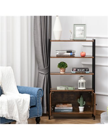 HOMCOM Industrial Bookshelf, Storage Cabinet with 3-Tier with Doors, for Home Office, Living Room Rustic Brown 836-286