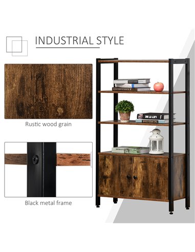 HOMCOM Industrial Bookshelf, Storage Cabinet with 3-Tier with Doors, for Home Office, Living Room Rustic Brown 836-286
