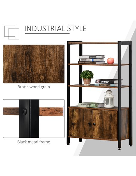 HOMCOM Industrial Bookshelf, Storage Cabinet with 3-Tier with Doors, for Home Office, Living Room Rustic Brown 836-286 - pic 58899 | FastDaddyshop