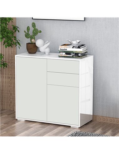 HOMCOM Push-Open Cabinet with 2 Drawer 2 Door Storage Cabinet for Home Office White 838-075WT