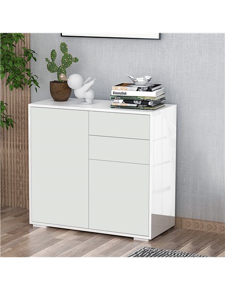 HOMCOM Push-Open Cabinet with 2 Drawer 2 Door Storage Cabinet for Home Office White 838-075WT - pic 58904 | FastDaddyshop