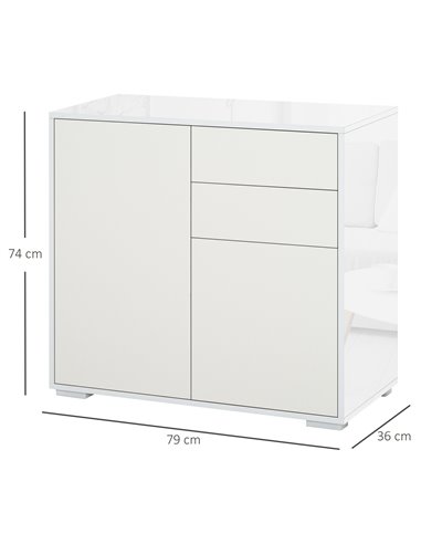 HOMCOM Push-Open Cabinet with 2 Drawer 2 Door Storage Cabinet for Home Office White 838-075WT