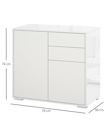 HOMCOM Push-Open Cabinet with 2 Drawer 2 Door Storage Cabinet for Home Office White 838-075WT - pic 58905 | FastDaddyshop