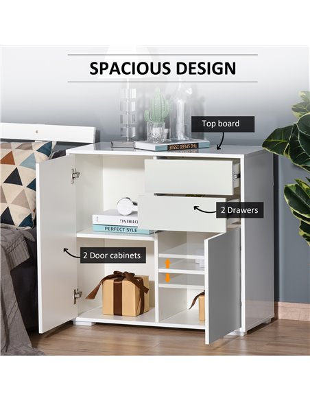 HOMCOM Push-Open Cabinet with 2 Drawer 2 Door Storage Cabinet for Home Office White 838-075WT - pic 58906 | FastDaddyshop