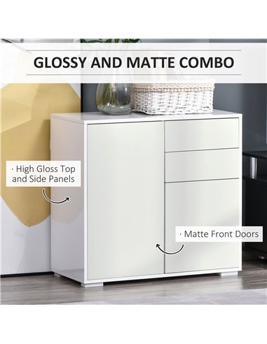 HOMCOM Push-Open Cabinet with 2 Drawer 2 Door Storage Cabinet for Home Office White 838-075WT