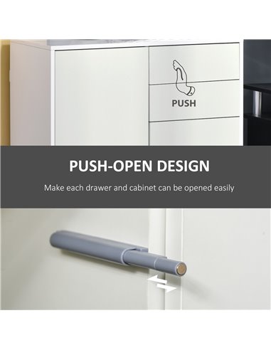 HOMCOM Push-Open Cabinet with 2 Drawer 2 Door Storage Cabinet for Home Office White 838-075WT
