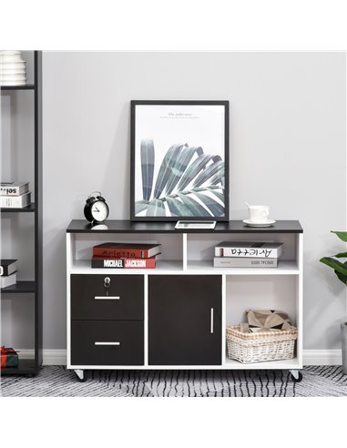 HOMCOM Mobile File Cabinet Home Office Lateral Filing Cabinet, Printer Stand with Open  Shelves, Storage Organizer with Lockable