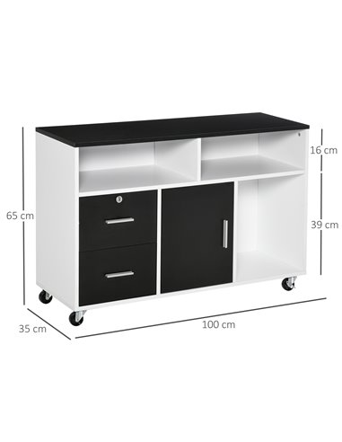 HOMCOM Mobile File Cabinet Home Office Lateral Filing Cabinet, Printer Stand with Open  Shelves, Storage Organizer with Lockable