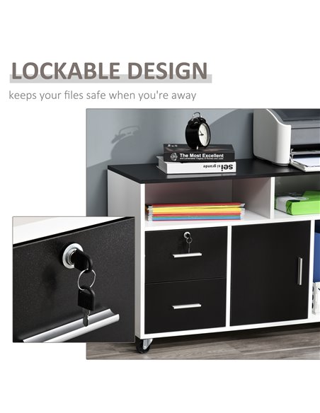 HOMCOM Mobile File Cabinet Home Office Lateral Filing Cabinet, Printer Stand with Open  Shelves, Storage Organizer with Lockable - pic 58917 | FastDaddyshop