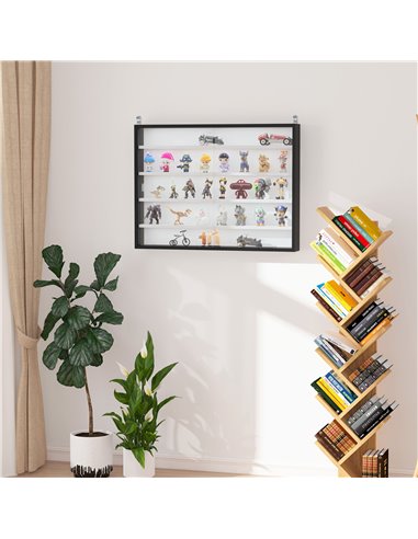 HOMCOM 5-Tier Wall Display Shelf Unit Cabinet w/ 4 Adjustable Shelves Glass Doors Home Office Ornaments 60x80cm Black/White 833-