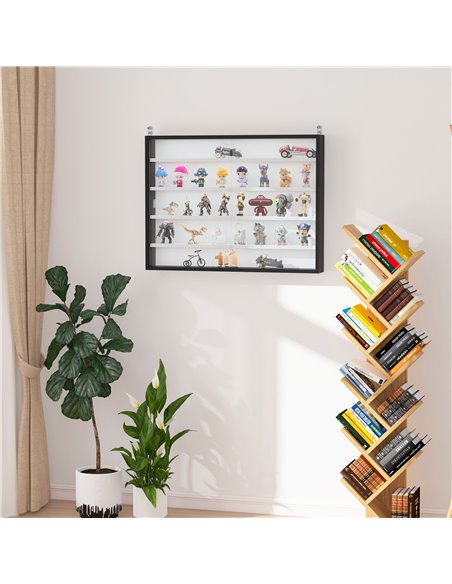 HOMCOM 5-Tier Wall Display Shelf Unit Cabinet w/ 4 Adjustable Shelves Glass Doors Home Office Ornaments 60x80cm Black/White 833- - pic 58922 | FastDaddyshop