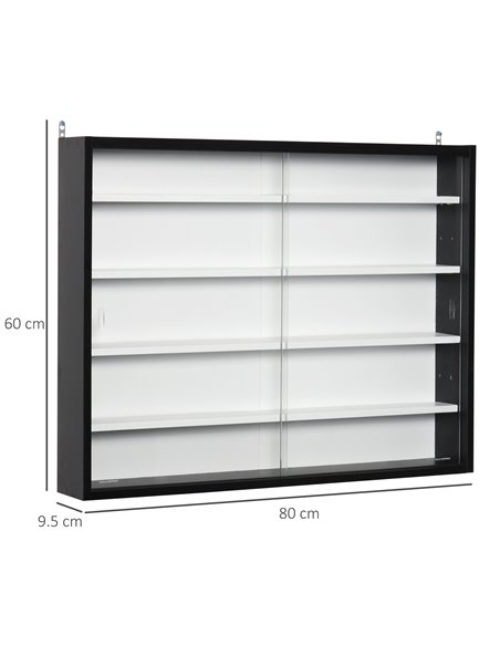 HOMCOM 5-Tier Wall Display Shelf Unit Cabinet w/ 4 Adjustable Shelves Glass Doors Home Office Ornaments 60x80cm Black/White 833- - pic 58923 | FastDaddyshop