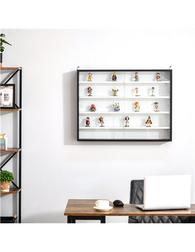 HOMCOM 5-Tier Wall Display Shelf Unit Cabinet w/ 4 Adjustable Shelves Glass Doors Home Office Ornaments 60x80cm Black/White 833-