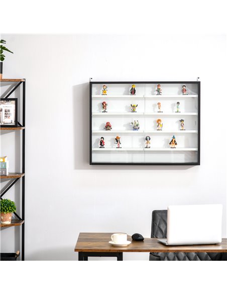 HOMCOM 5-Tier Wall Display Shelf Unit Cabinet w/ 4 Adjustable Shelves Glass Doors Home Office Ornaments 60x80cm Black/White 833- - pic 58924 | FastDaddyshop