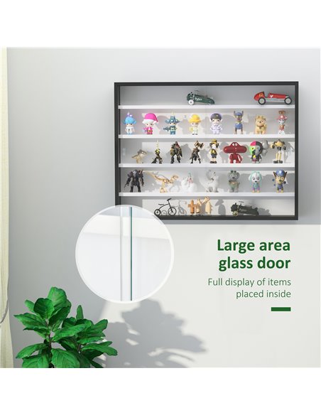 HOMCOM 5-Tier Wall Display Shelf Unit Cabinet w/ 4 Adjustable Shelves Glass Doors Home Office Ornaments 60x80cm Black/White 833- - pic 58925 | FastDaddyshop
