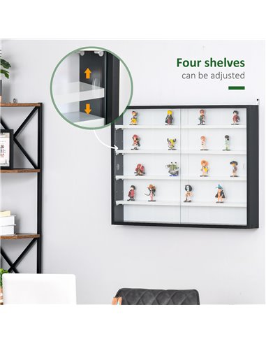 HOMCOM 5-Tier Wall Display Shelf Unit Cabinet w/ 4 Adjustable Shelves Glass Doors Home Office Ornaments 60x80cm Black/White 833-