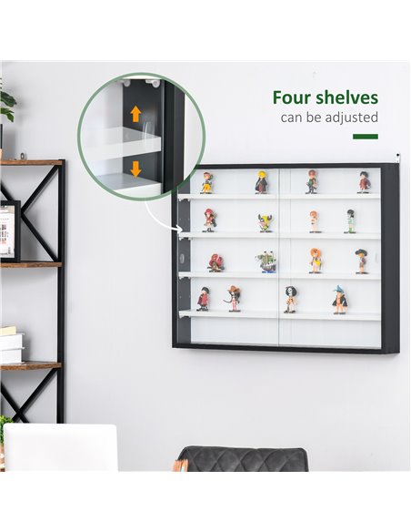 HOMCOM 5-Tier Wall Display Shelf Unit Cabinet w/ 4 Adjustable Shelves Glass Doors Home Office Ornaments 60x80cm Black/White 833- - pic 58926 | FastDaddyshop