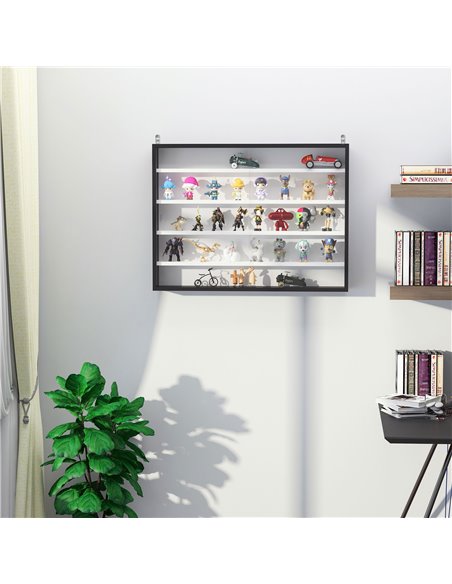 HOMCOM 5-Tier Wall Display Shelf Unit Cabinet w/ 4 Adjustable Shelves Glass Doors Home Office Ornaments 60x80cm Black/White 833- - pic 58927 | FastDaddyshop