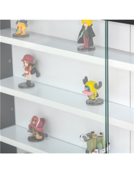 HOMCOM 5-Tier Wall Display Shelf Unit Cabinet w/ 4 Adjustable Shelves Glass Doors Home Office Ornaments 60x80cm Black/White 833- - pic 58928 | FastDaddyshop