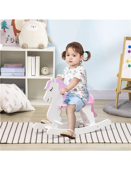 HOMCOM Kids Wooden Rocking Horse, Ride On Toy w/  Handlebar, Foot Pedal, Traditional Rocker Furniture for 1-3 Years, Pink - pic 5893 | FastDaddyshop