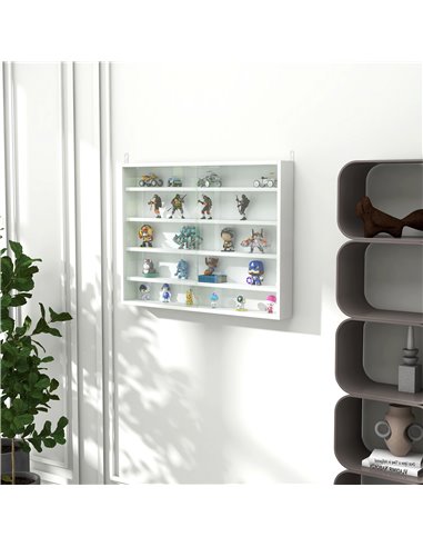 HOMCOM 5-Tier Wall Display Shelf Unit Cabinet w/ 4 Adjustable Shelves Glass Doors Home Office Ornaments 60x80cm White 833-761WT