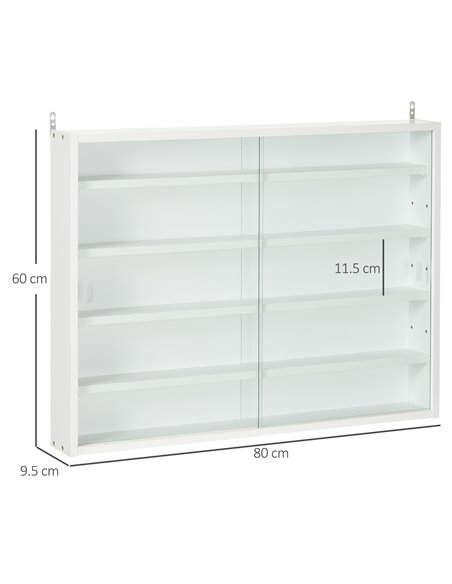 HOMCOM 5-Tier Wall Display Shelf Unit Cabinet w/ 4 Adjustable Shelves Glass Doors Home Office Ornaments 60x80cm White 833-761WT - pic 58932 | FastDaddyshop