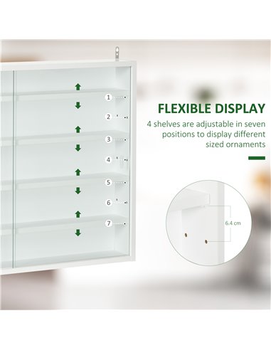HOMCOM 5-Tier Wall Display Shelf Unit Cabinet w/ 4 Adjustable Shelves Glass Doors Home Office Ornaments 60x80cm White 833-761WT
