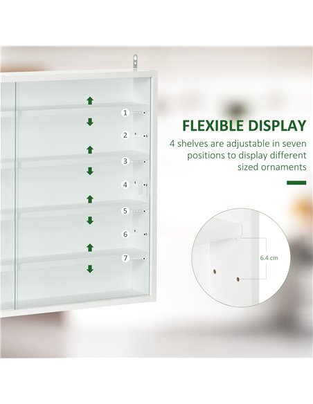 HOMCOM 5-Tier Wall Display Shelf Unit Cabinet w/ 4 Adjustable Shelves Glass Doors Home Office Ornaments 60x80cm White 833-761WT - pic 58933 | FastDaddyshop