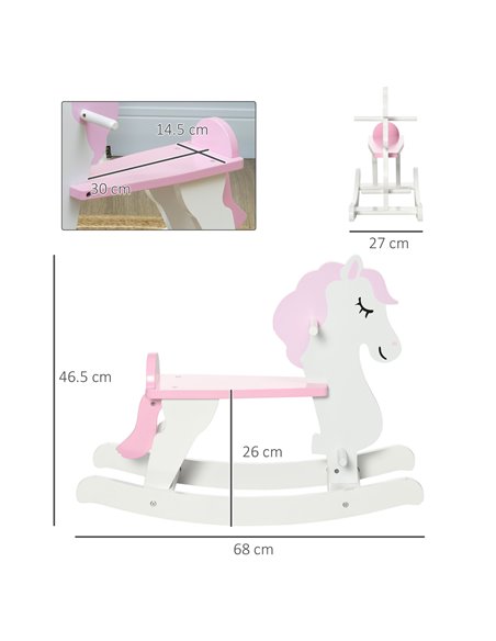 HOMCOM Kids Wooden Rocking Horse, Ride On Toy w/  Handlebar, Foot Pedal, Traditional Rocker Furniture for 1-3 Years, Pink - pic 5894 | FastDaddyshop