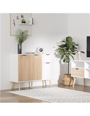 HOMCOM Sideboard Floor Standing Storage Cabinet with Drawer for Bedroom, Living Room, Home Office, Natural 837-117ND