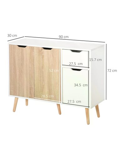 HOMCOM Sideboard Floor Standing Storage Cabinet with Drawer for Bedroom, Living Room, Home Office, Natural 837-117ND