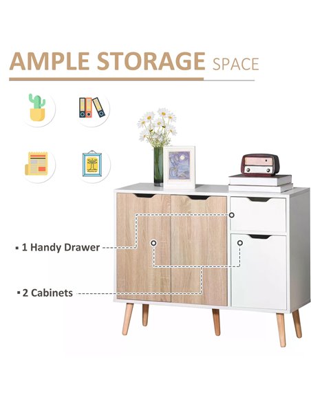 HOMCOM Sideboard Floor Standing Storage Cabinet with Drawer for Bedroom, Living Room, Home Office, Natural 837-117ND - pic 58951 | FastDaddyshop