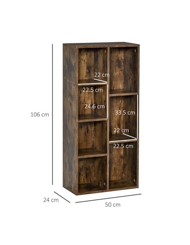 HOMCOM Bookcase Industrial Bookshelf Free Standing Display Cabinet Cube Storage Unit for Home Office Living Room Study Rustic Br