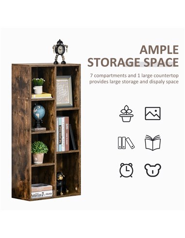 HOMCOM Bookcase Industrial Bookshelf Free Standing Display Cabinet Cube Storage Unit for Home Office Living Room Study Rustic Br