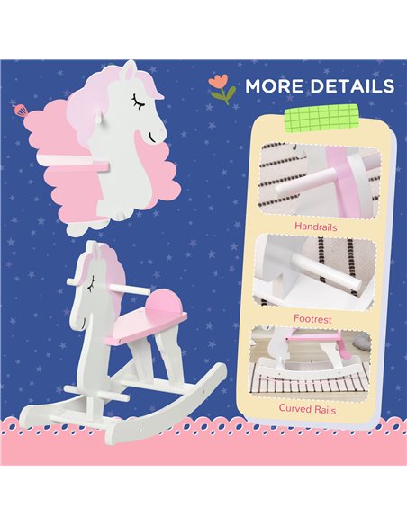 HOMCOM Kids Wooden Rocking Horse, Ride On Toy w/  Handlebar, Foot Pedal, Traditional Rocker Furniture for 1-3 Years, Pink - pic 5897 | FastDaddyshop