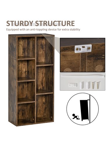 HOMCOM Bookcase Industrial Bookshelf Free Standing Display Cabinet Cube Storage Unit for Home Office Living Room Study Rustic Br