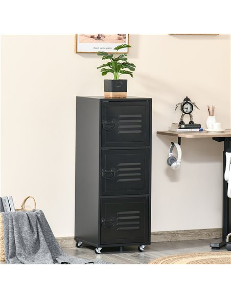 HOMCOM Rolling Storage Cabinet 3-Tier Mobile File Cabinet with Wheels & Metal Doors for Home Office, Living Room, Black 838-115B - pic 58985 | FastDaddyshop