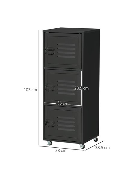 HOMCOM Rolling Storage Cabinet 3-Tier Mobile File Cabinet with Wheels & Metal Doors for Home Office, Living Room, Black 838-115B - pic 58986 | FastDaddyshop