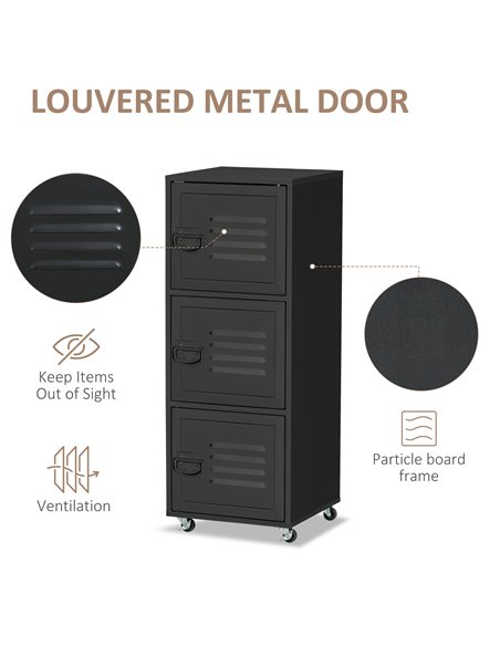 HOMCOM Rolling Storage Cabinet 3-Tier Mobile File Cabinet with Wheels & Metal Doors for Home Office, Living Room, Black 838-115B - pic 58988 | FastDaddyshop