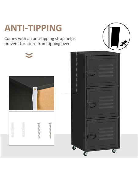 HOMCOM Rolling Storage Cabinet 3-Tier Mobile File Cabinet with Wheels & Metal Doors for Home Office, Living Room, Black 838-115B - pic 58990 | FastDaddyshop