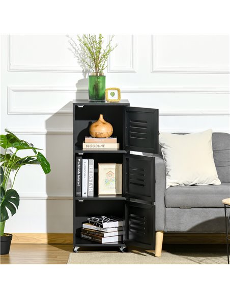 HOMCOM Rolling Storage Cabinet 3-Tier Mobile File Cabinet with Wheels & Metal Doors for Home Office, Living Room, Black 838-115B - pic 58991 | FastDaddyshop