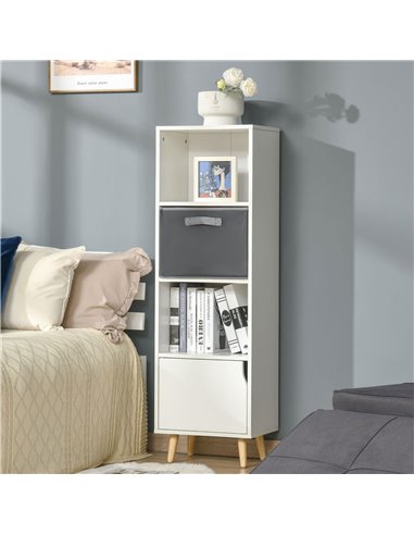 HOMCOM 3 Tier Bookcase with Doors White Wooden Bookshelf Display Cabinet for Home Office Living Room Bedroom Study 836-485V01