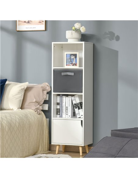 HOMCOM 3 Tier Bookcase with Doors White Wooden Bookshelf Display Cabinet for Home Office Living Room Bedroom Study 836-485V01 - pic 58993 | FastDaddyshop