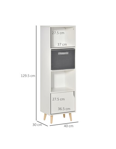 HOMCOM 3 Tier Bookcase with Doors White Wooden Bookshelf Display Cabinet for Home Office Living Room Bedroom Study 836-485V01