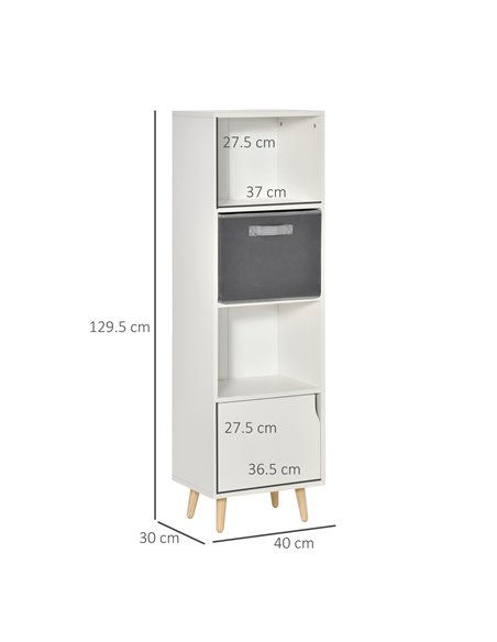 HOMCOM 3 Tier Bookcase with Doors White Wooden Bookshelf Display Cabinet for Home Office Living Room Bedroom Study 836-485V01 - pic 58995 | FastDaddyshop