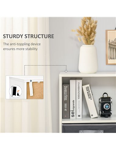 HOMCOM 3 Tier Bookcase with Doors White Wooden Bookshelf Display Cabinet for Home Office Living Room Bedroom Study 836-485V01